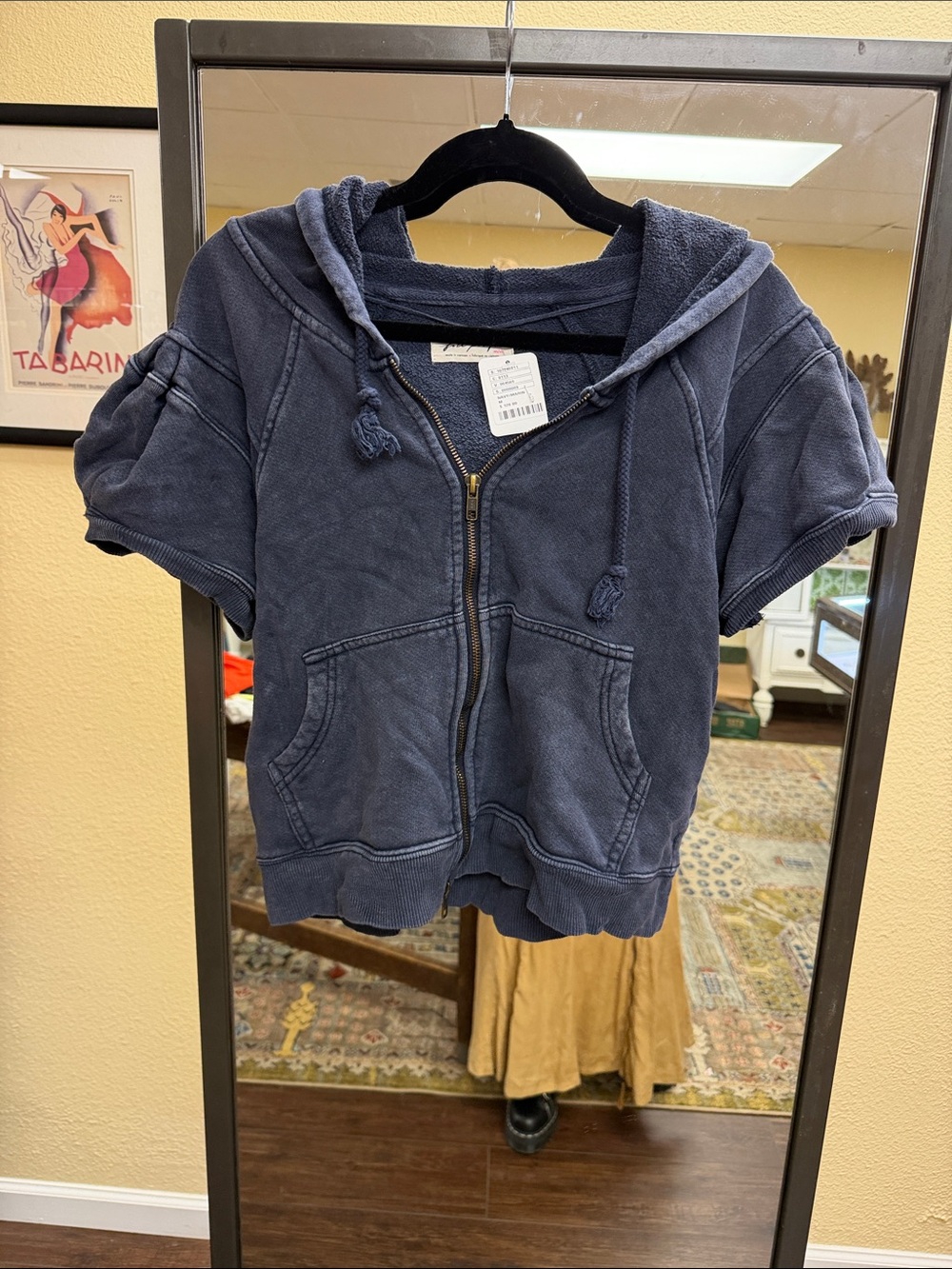 Free People Short Sleeve Zip Hoodie in Navy